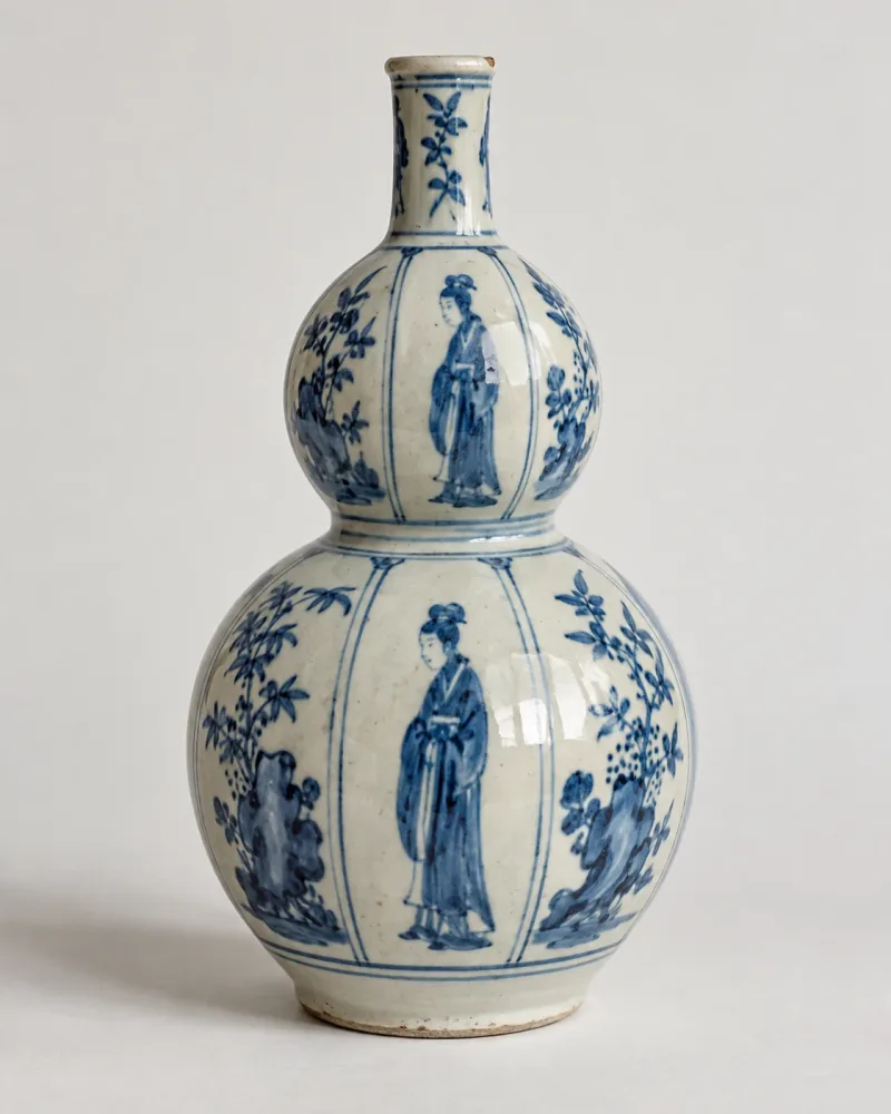 Blauw-witte kalebasvaas