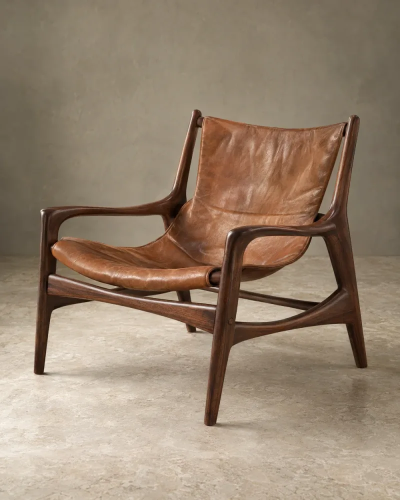 Fauteuil met cognackleurige zitting