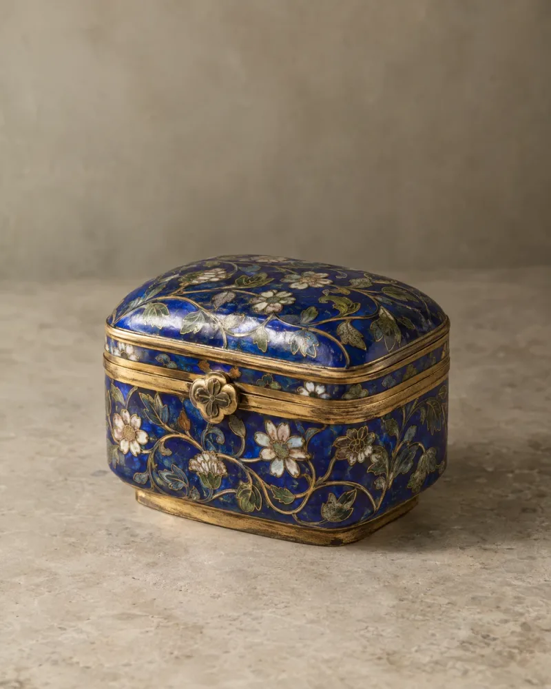 Blauw doosje met bloemmotieven
