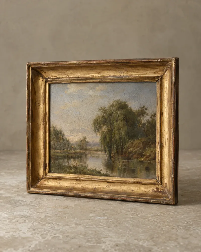 Rivierlandschap in goudkleurige lijst