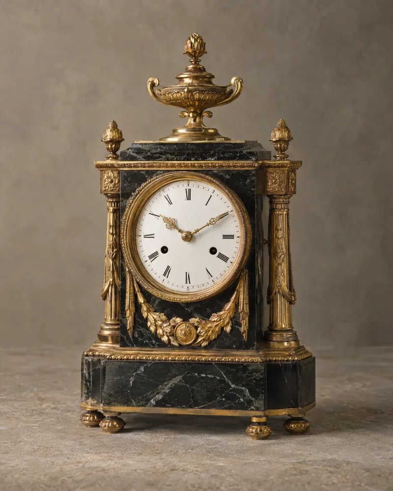 Pendule met zuilen en vaasornament